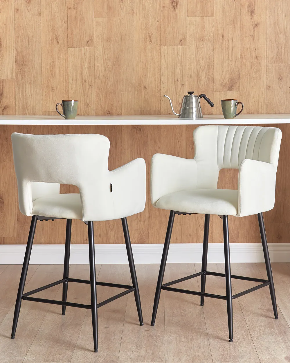 Set of 2 Bar Chairs SANILAC Velvet White