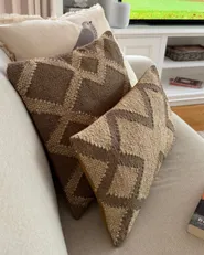 Set med 2 prydnadskuddar GOPI 45 x 45 cm Jute Ljusbrun Geometriskt tryck_1183323