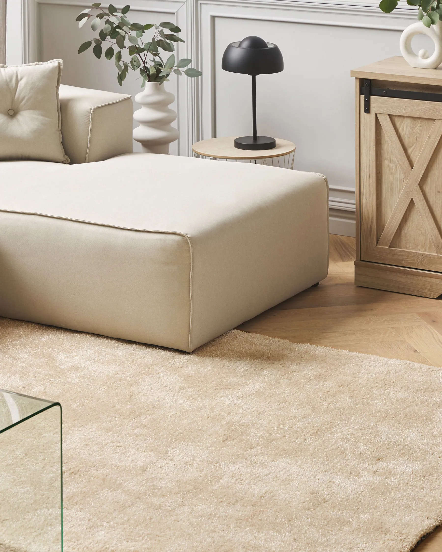 Korkeanukkainen matto DEMRE Beige 200 x 200 cm_1133372
