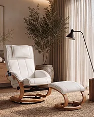 Massagestol MAJESTIC med fotpall Konstläder Vit_1150303