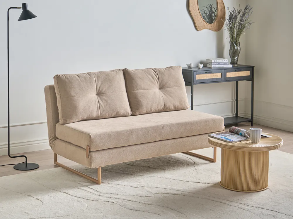 Sofa Bed 3 Seater JERSLEV Fabric Light Brown