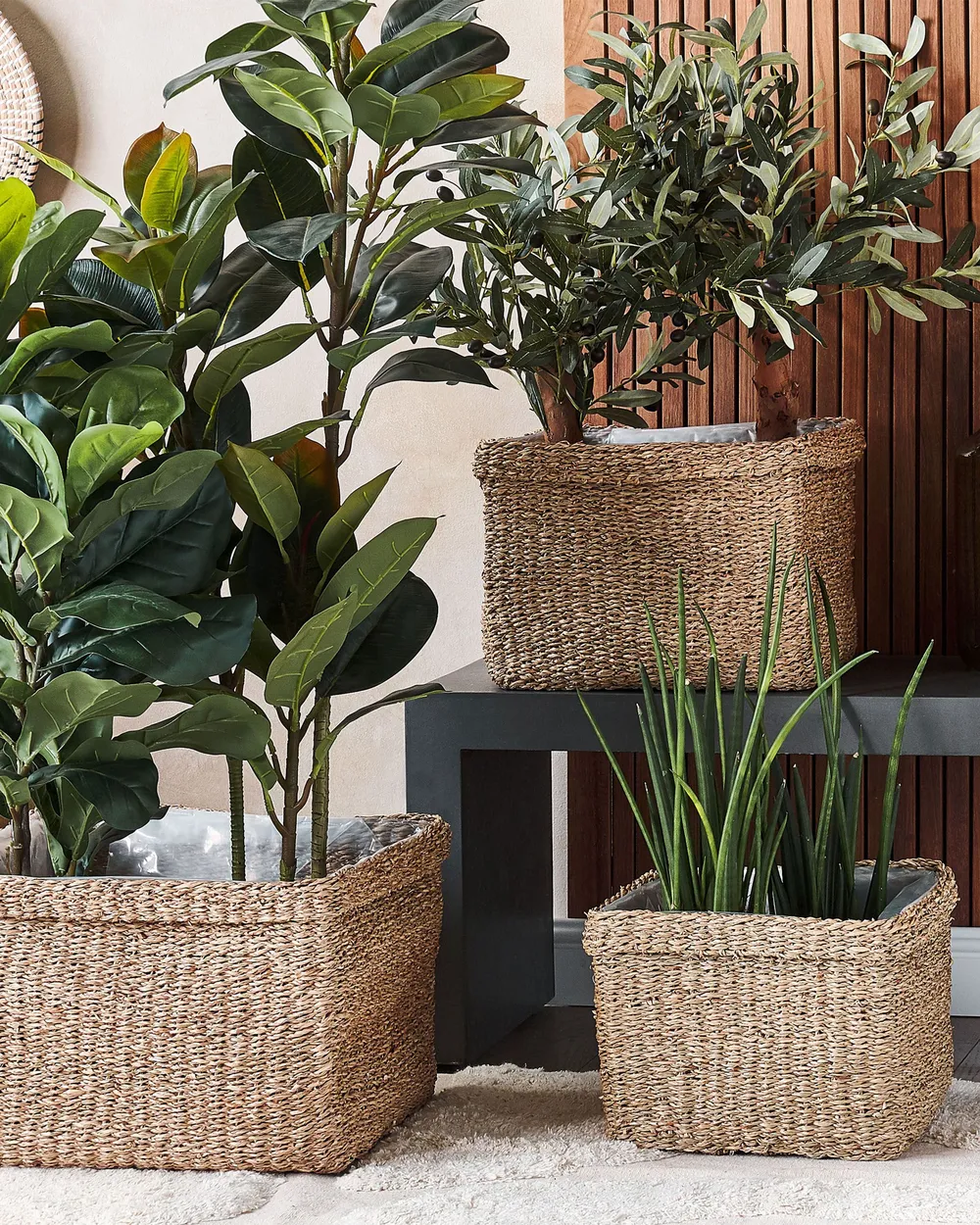 Set of 3 Plant Pots RIVULINE 23/27/30 cm Seagrass Natural_1080515