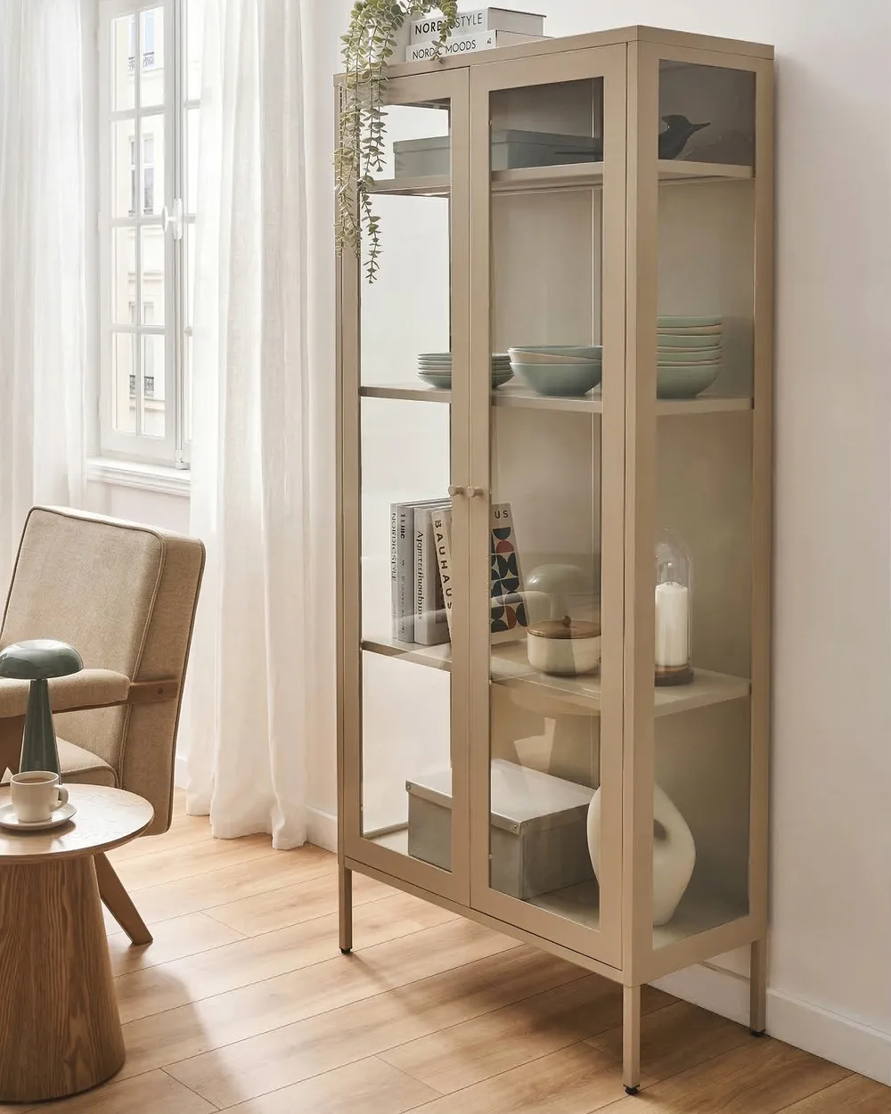 Glass Display Cabinet HARTY 80 cm Metal Beige