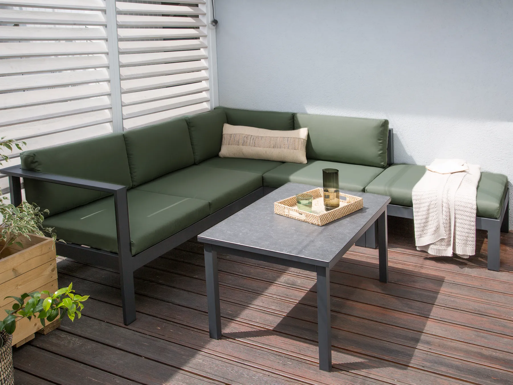 Garden Corner Sofa with Table 5 Seater MESSINA Metal Green Left Hand_929479