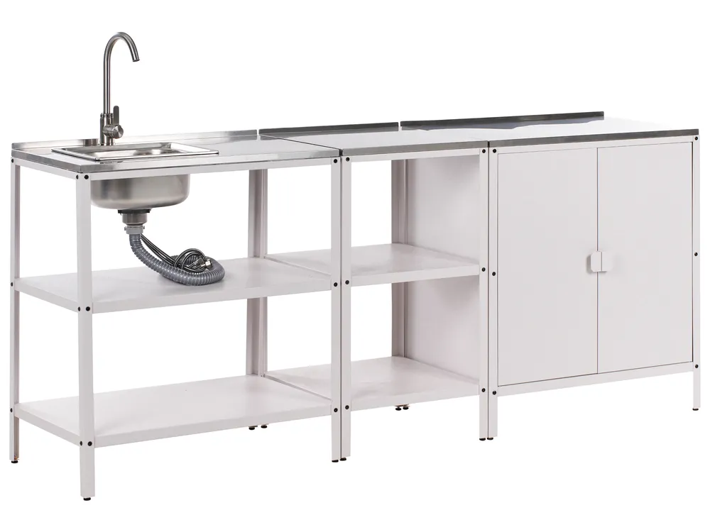 3 Piece Outdoor Kitchen Set with Sink VILAMA White Metal