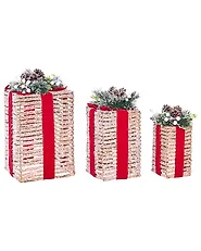 Set of 3 Christmas Decorations LED VAHTO 46/32/30 cm Christmas Gifts Brown_1179426
