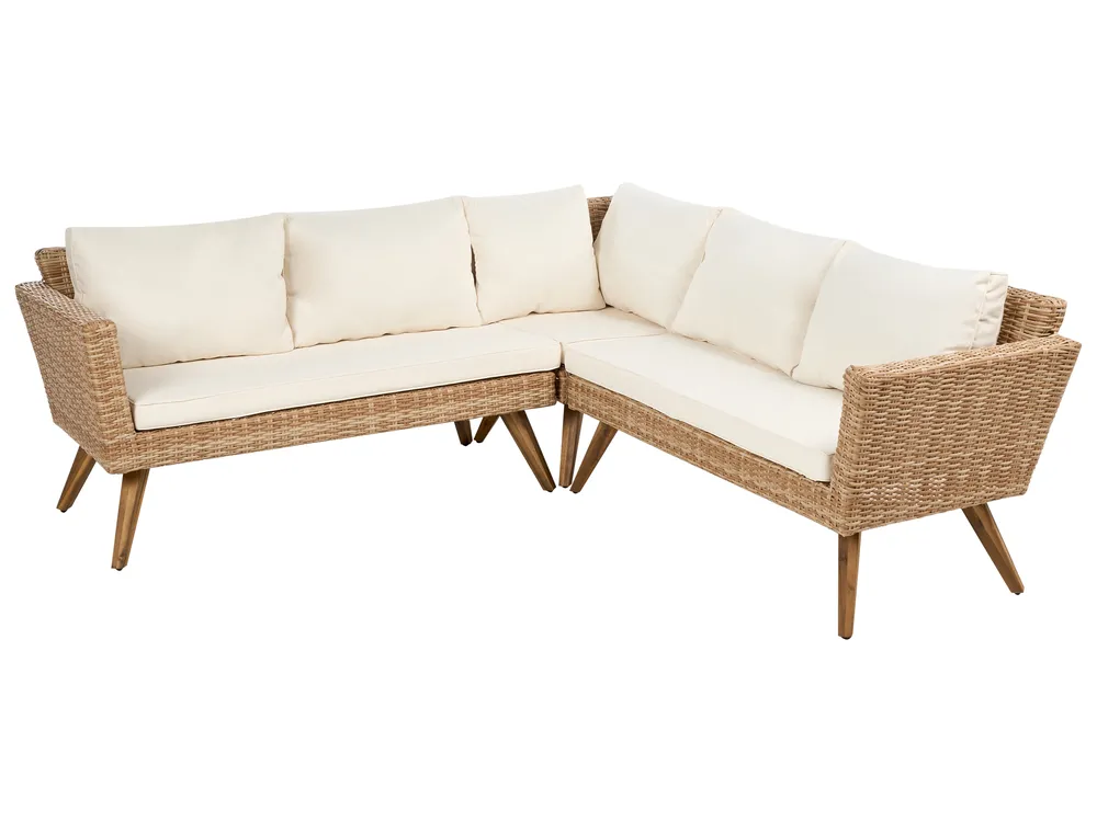 Garden Corner Sofa with Table 6 Seater VITTORIA PE Rattan Off-White_1090670