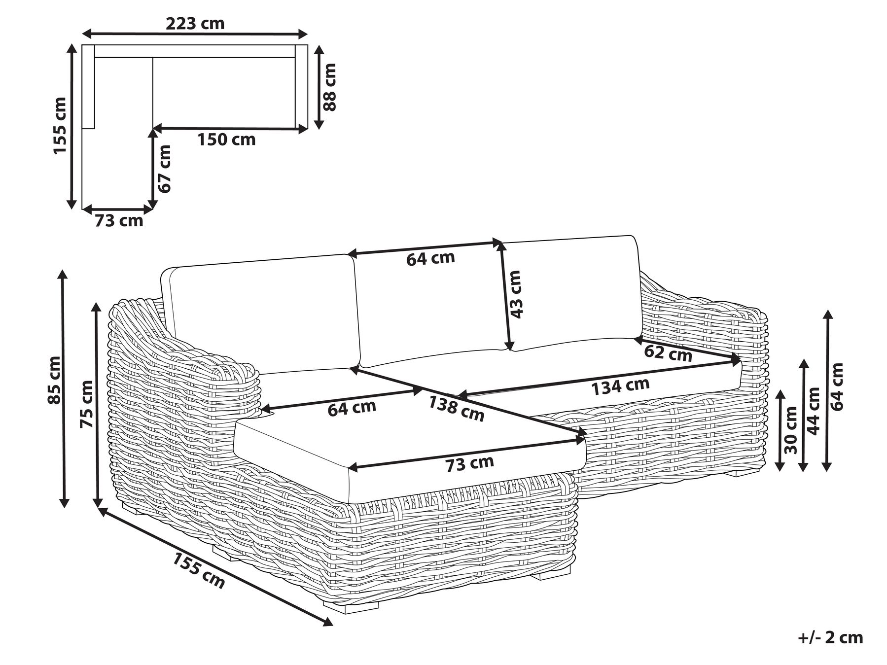 Garden Corner Sofa 3 Seater VALLETRI Rattan Grey Right Hand_967871