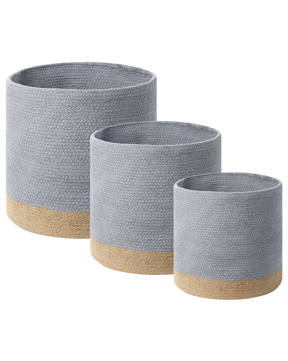 Set med 3 korgar BASIMA Bomull Grå