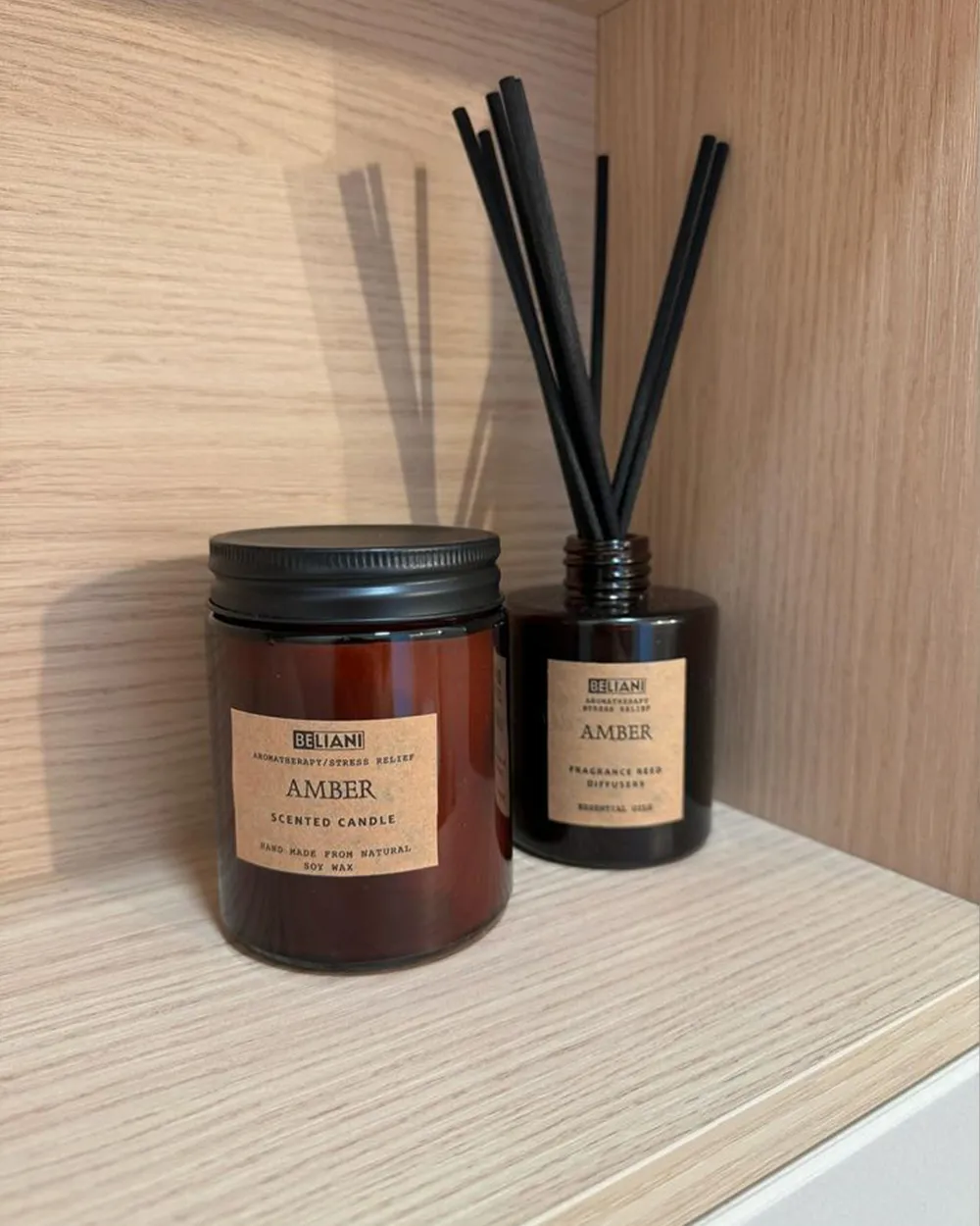 Scented Candle with Fragrance Reed Diffuser DARK ELEGANCE 9 cm Brown_927417