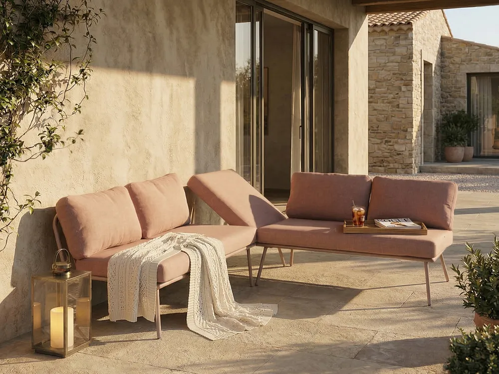 Trädgårdshörnsoffa med bord 4-sits CACCAMO Brun_1064239