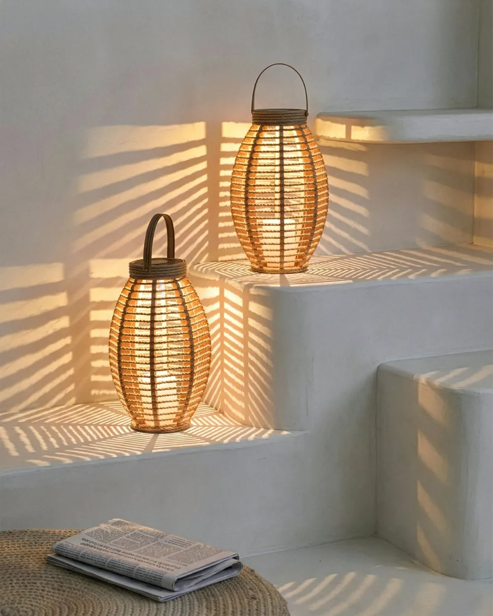 Set of 2 Solar Powered Lanterns SHANGANI 40 cm Natural