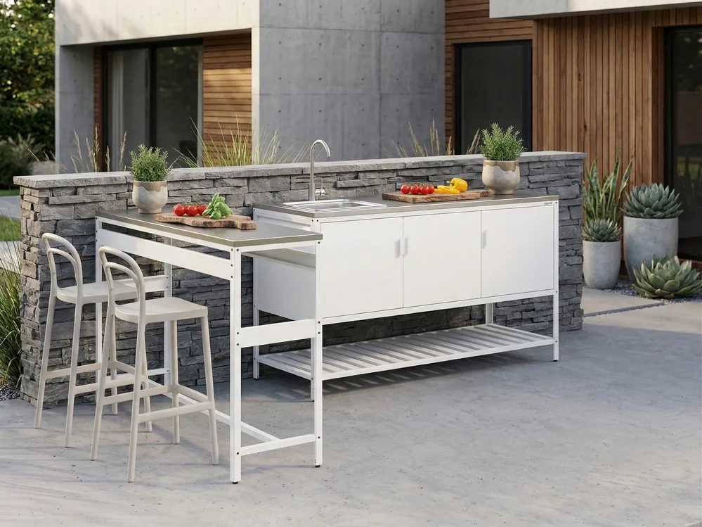 2 Piece Outdoor Kitchen Set with Bar Table MAENZA White Metal
