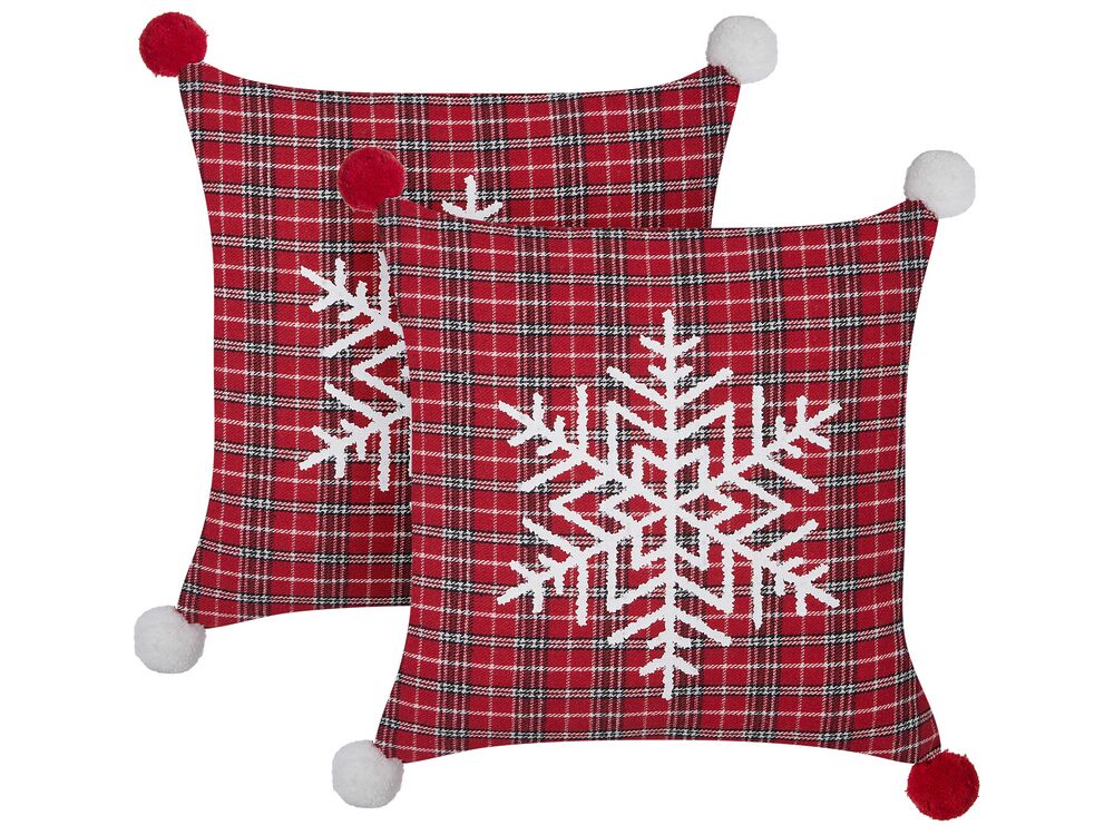 Set of 2 Decorative Cushions LONICERA 45 x 45 cm Red Christmas Motif