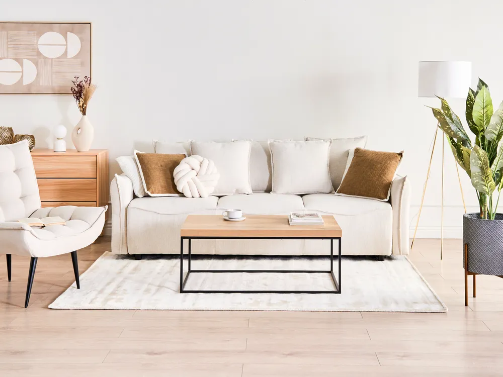 Sofa Bed 3 Seater KRAMA with Storage Fabric Off-White_1008560
