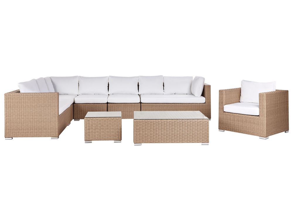 Trädgårdssoffgrupp med bord 8-sits XXL Modulär Konstrotting Beige Högervänd