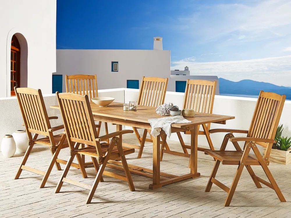 Garden Dining Set 6 Seater JAVA Acacia Wood Light Brown