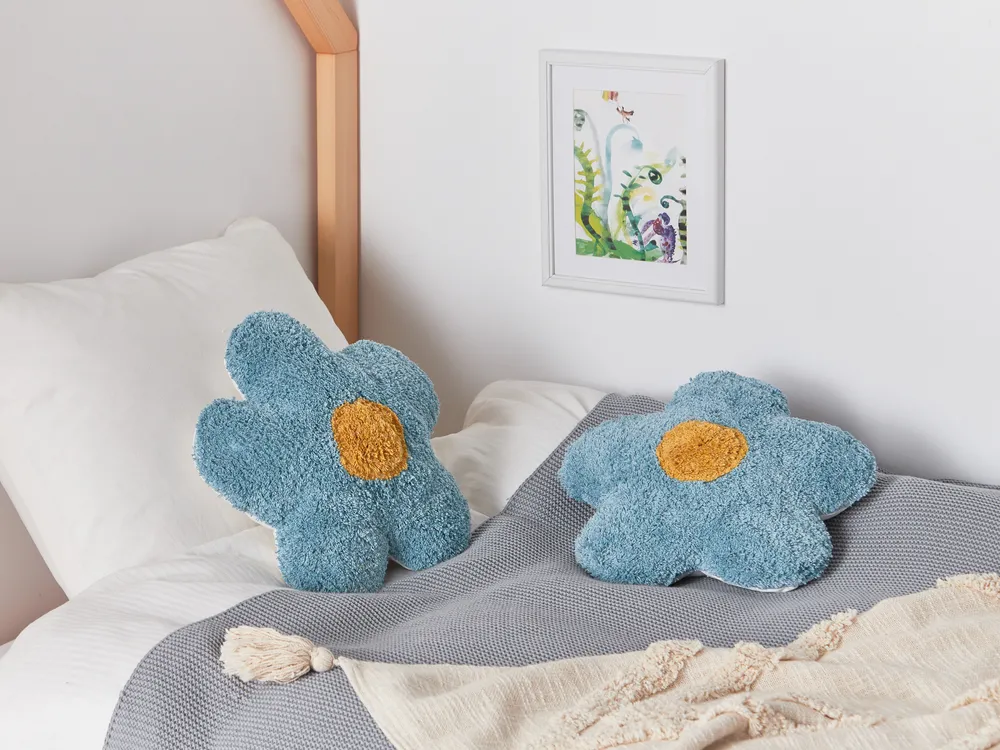 Set of 2 Decorative Cushions SORREL Cotton 30 x 30 cm Blue Flower