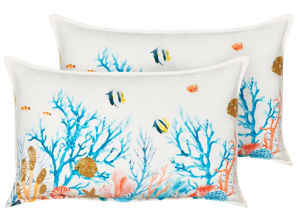 Set of 2 Decorative Cushions EELGRASS 30 x 50 cm Cotton Multicolour Animal Pattern