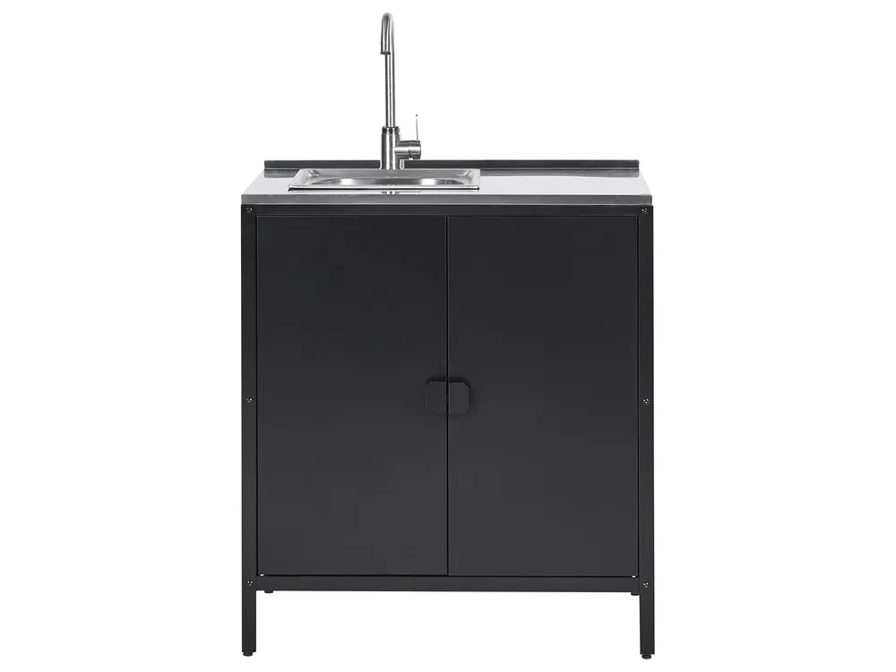 2 Piece Outdoor Kitchen Set with Sink VILAMA Black Metal_872515