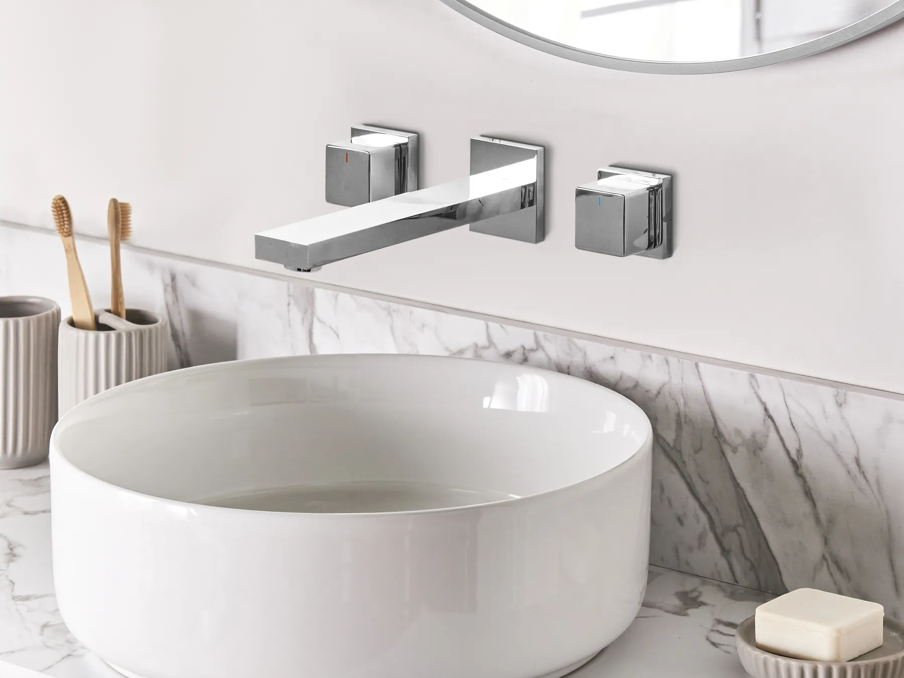 Wall Mounted Basin Mixer Tap PAILON Brass Silver_986779