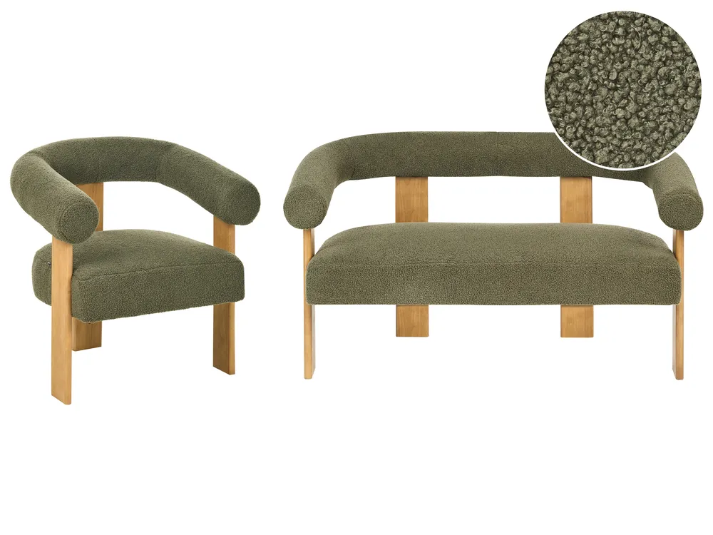 Living Room Set ILBRO Boucle Green/ Light Brown