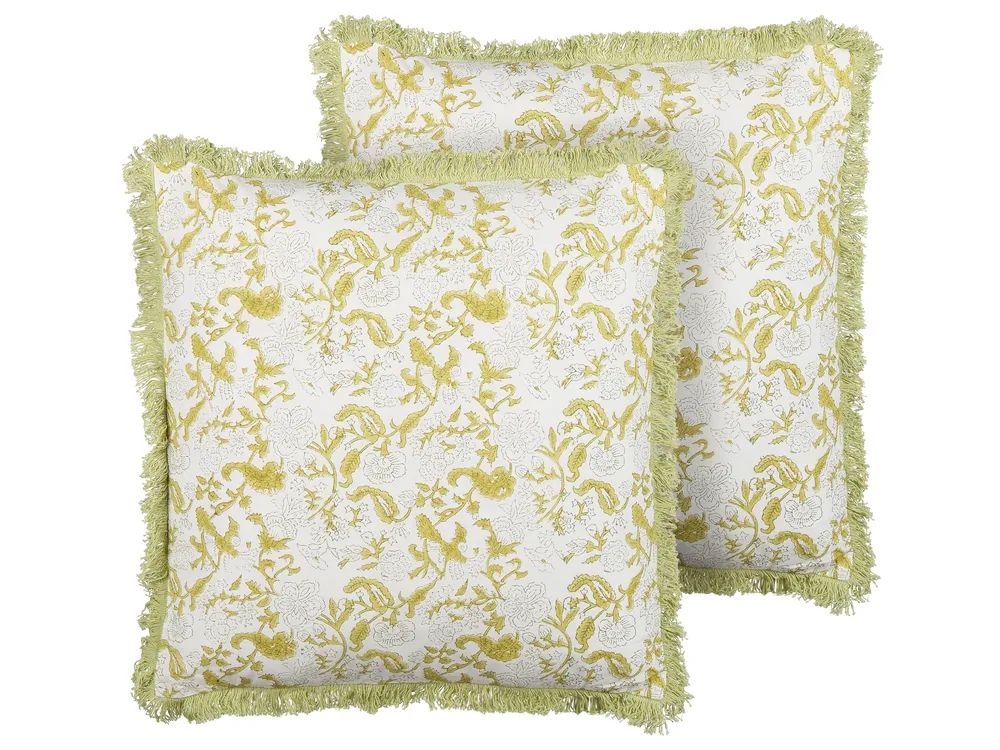 Set of 2 Decorative Cushions FILIX 45 x 45 cm Cotton Green Floral Pattern