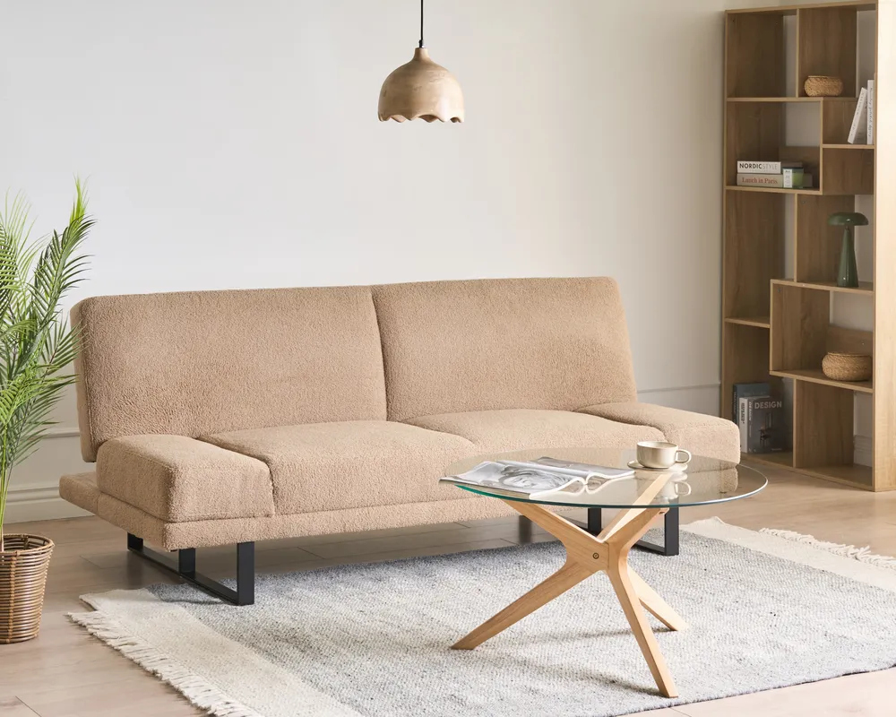 Sofa Bed 2 Seater YORK Boucle Beige