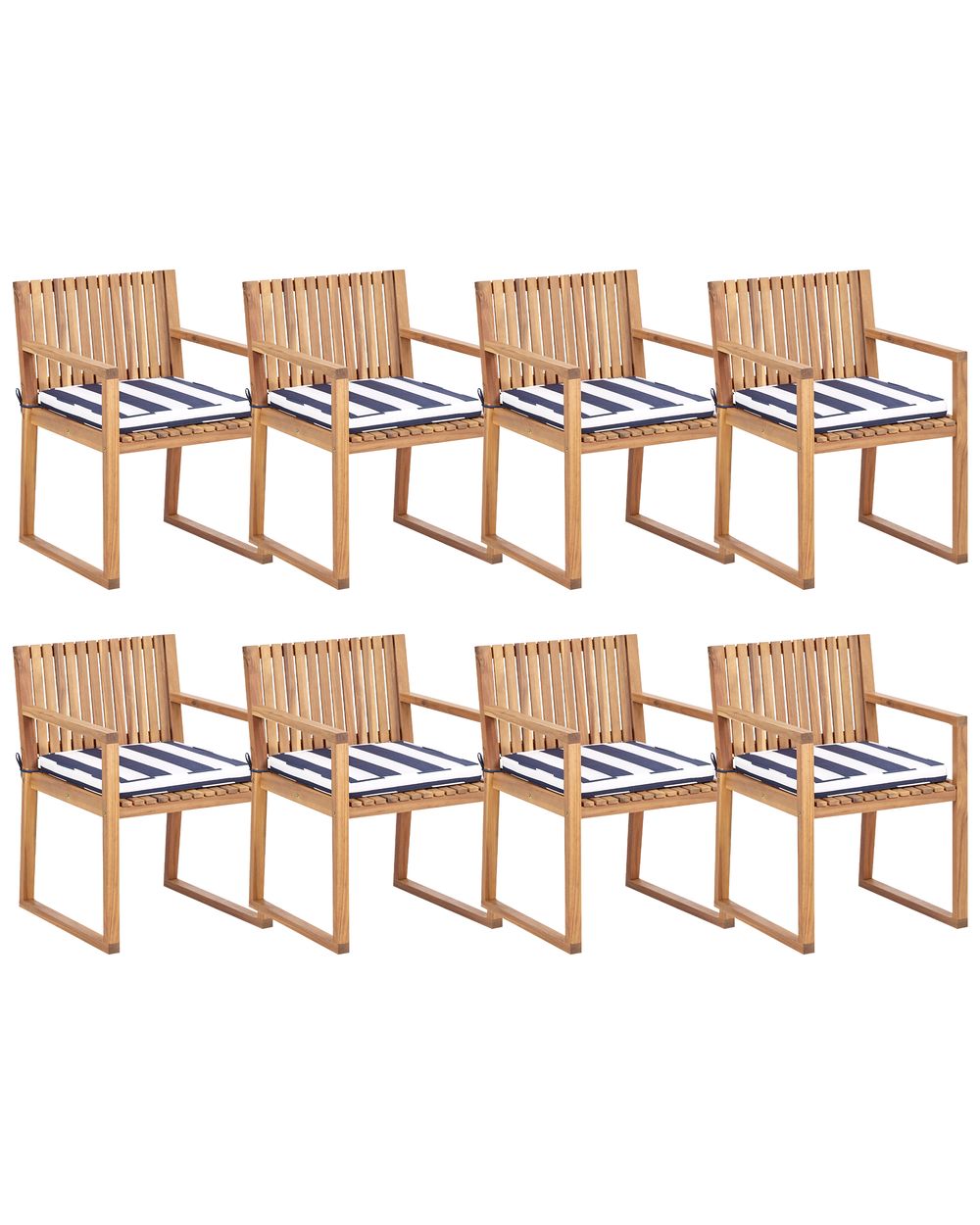 Set of 8 Garden Chairs with Cushions SASSARI II Certified Acacia Wood Navy Blue
