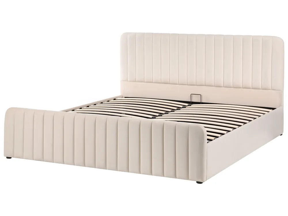 Säng med förvaring LUNAN Sammet Beige 180 x 200 cm_1051406