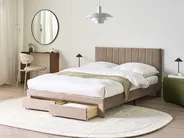 Bed with Storage Drawers LONZAC Velvet Taupe 140 x 200 cm (EU Double)_1014826