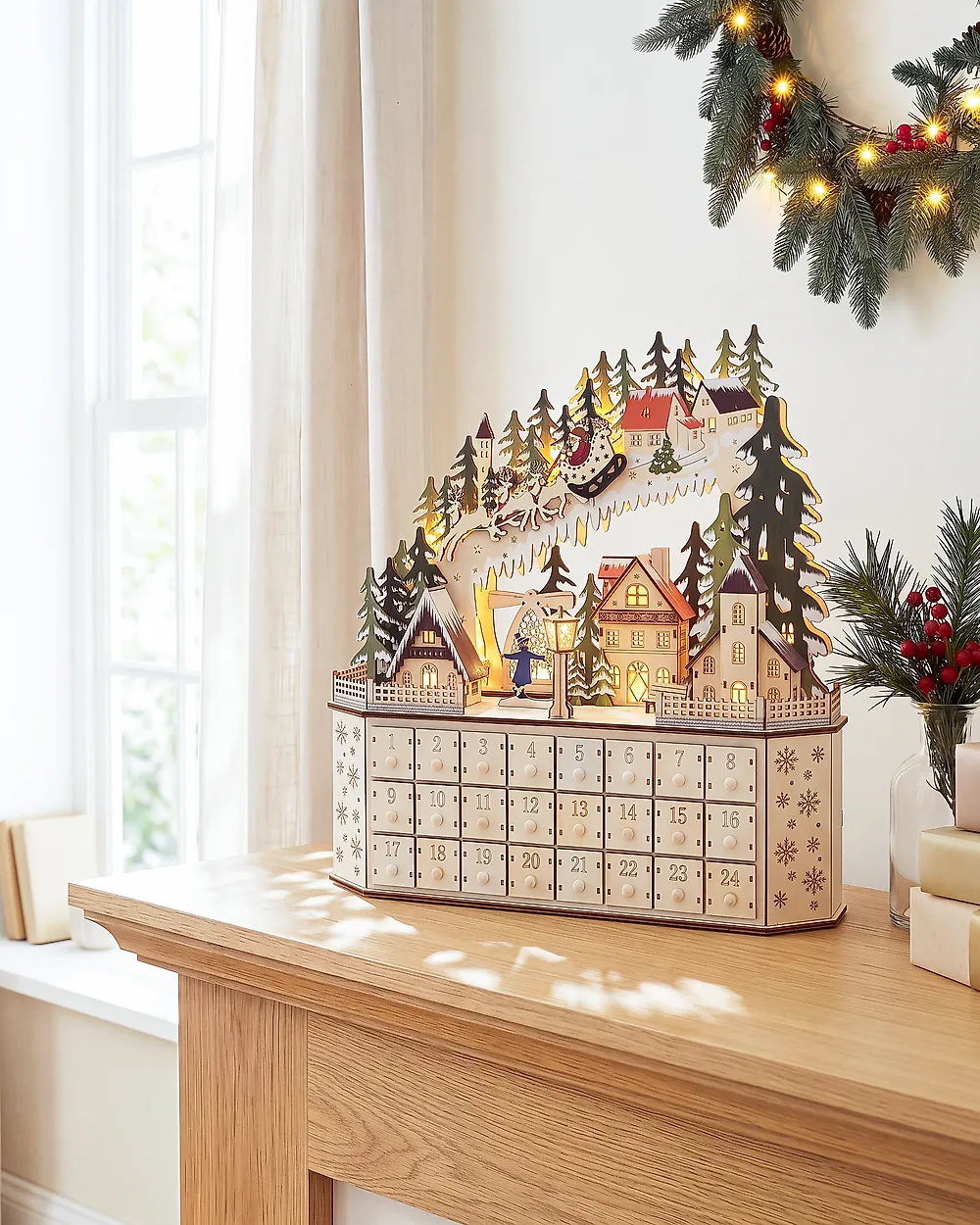 Christmas Decoration LED JOKELA 45 cm Advent Calendar Light Brown