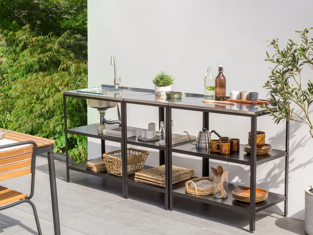 3 Piece Outdoor Kitchen Set with Sink VILAMA Black Metal