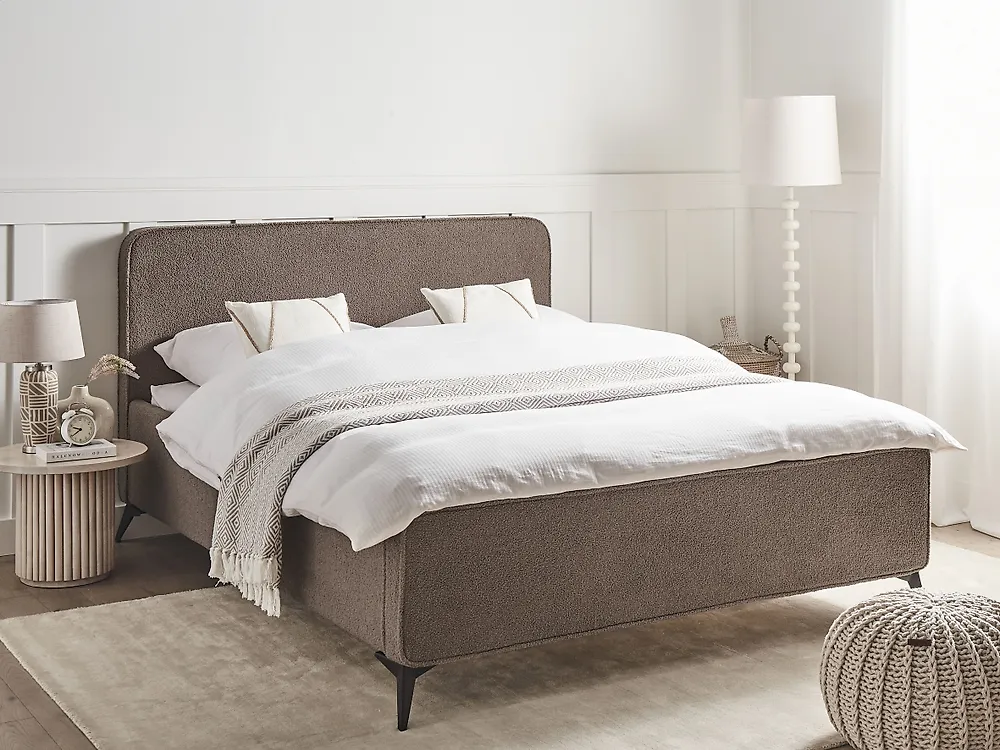 Bed Boucle VALOGNES 160 x 200 cm (EU King Size) Brown_1183469