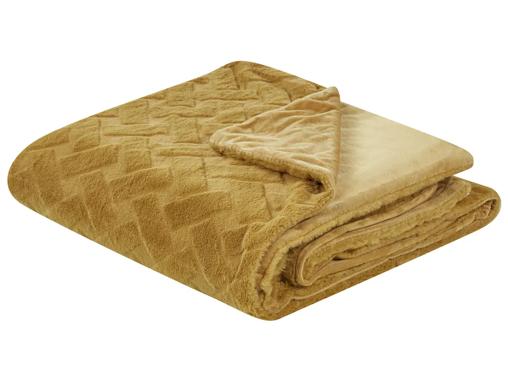 Bedspread SITAPUR Faux Fur 200 x 220 cm Mustard