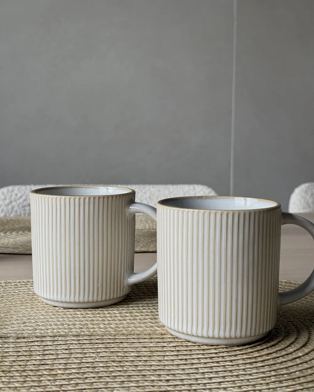 Set of 4 Mugs MUGWORT Stoneware Light Beige_973386