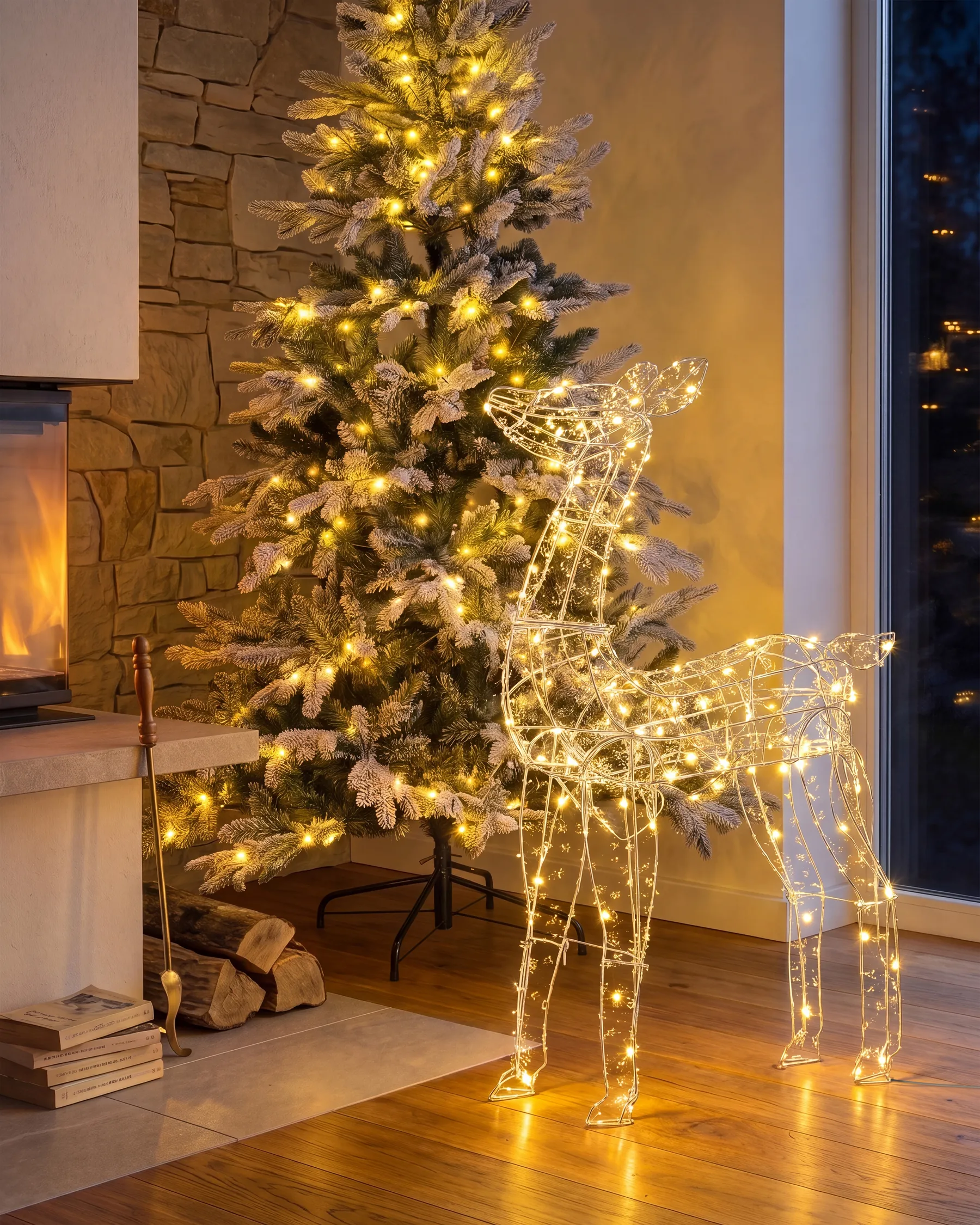 Ulkokoriste LED-valo HAFNIR 92 cm Metsäkauris Hopea_1082160