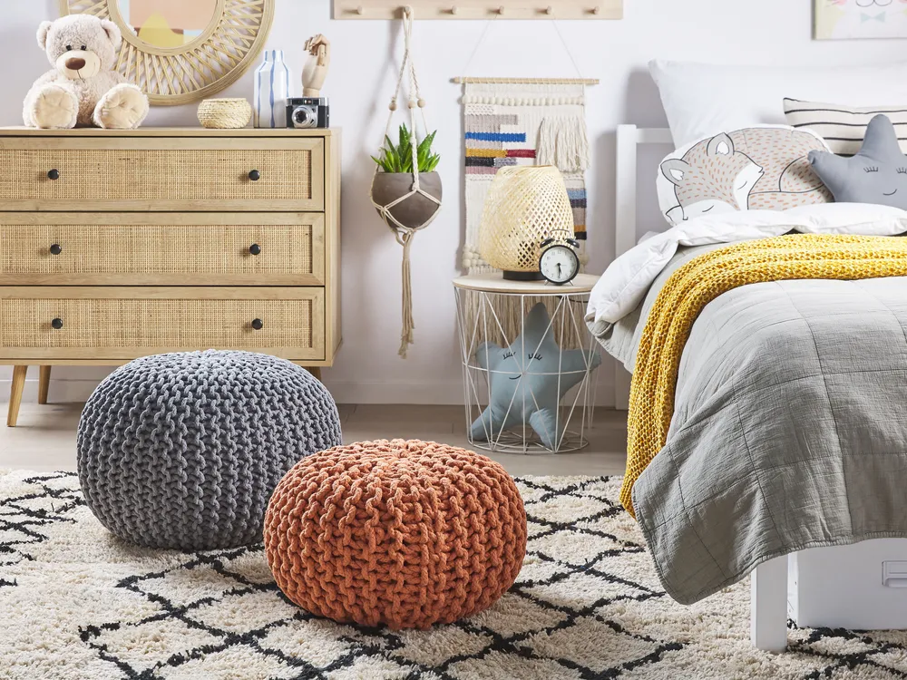 Cotton Knitted Pouffe Dark Grey CONRAD Various Sizes
