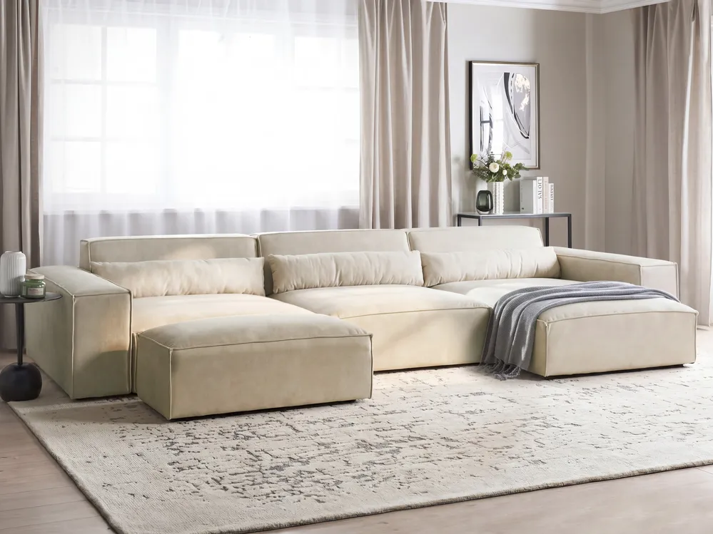 Modular Corner Sofa 4 Seater HELLNAR with Ottoman Velvet Light Beige Left Hand