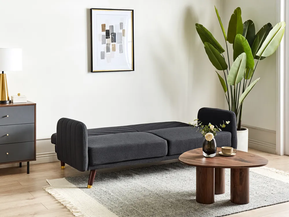 Sofa Bed 3 Seater SENJA Faux Linen Black_958083