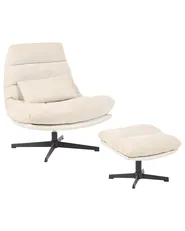 Swivel Armchair TOVIK with Footstool Chenille Light Beige_923358