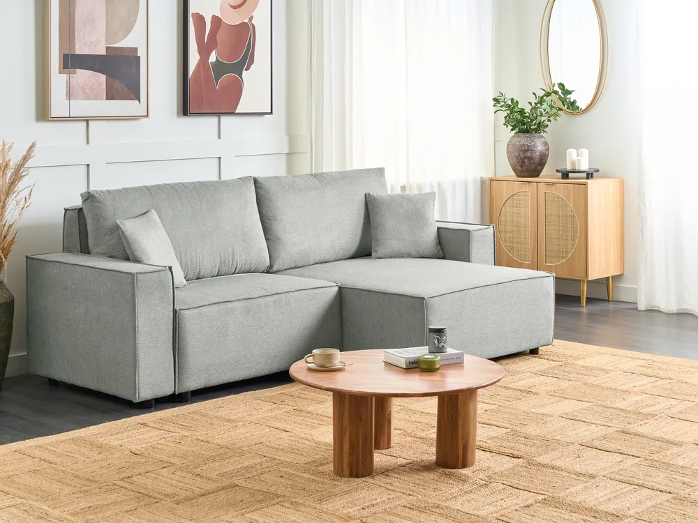 Corner Sofa Bed 3 Seater KARILA with Storage Fabric Grey Left Hand