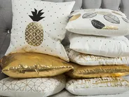 Set of 2 Decorative Cushions LOTUS 45 x 45 cm Cotton White Gold Black Plant Pattern_769518