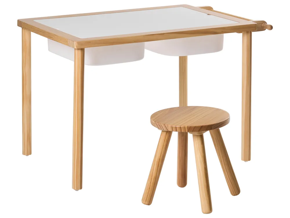 Lasten pöytä ja tuoli KEMPSEY montessori säilytystila Vaaleanruskea_1051344