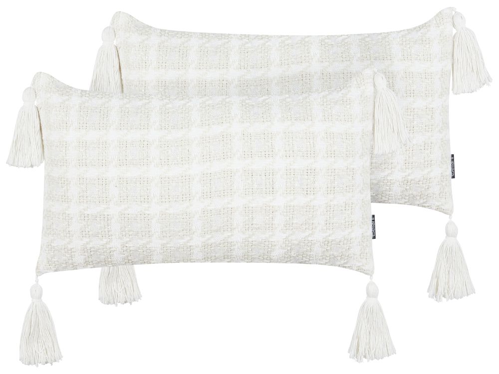 Sett med 2 pynteputer DOURIS 30 x 60 cm Lys beige Rutete mønster