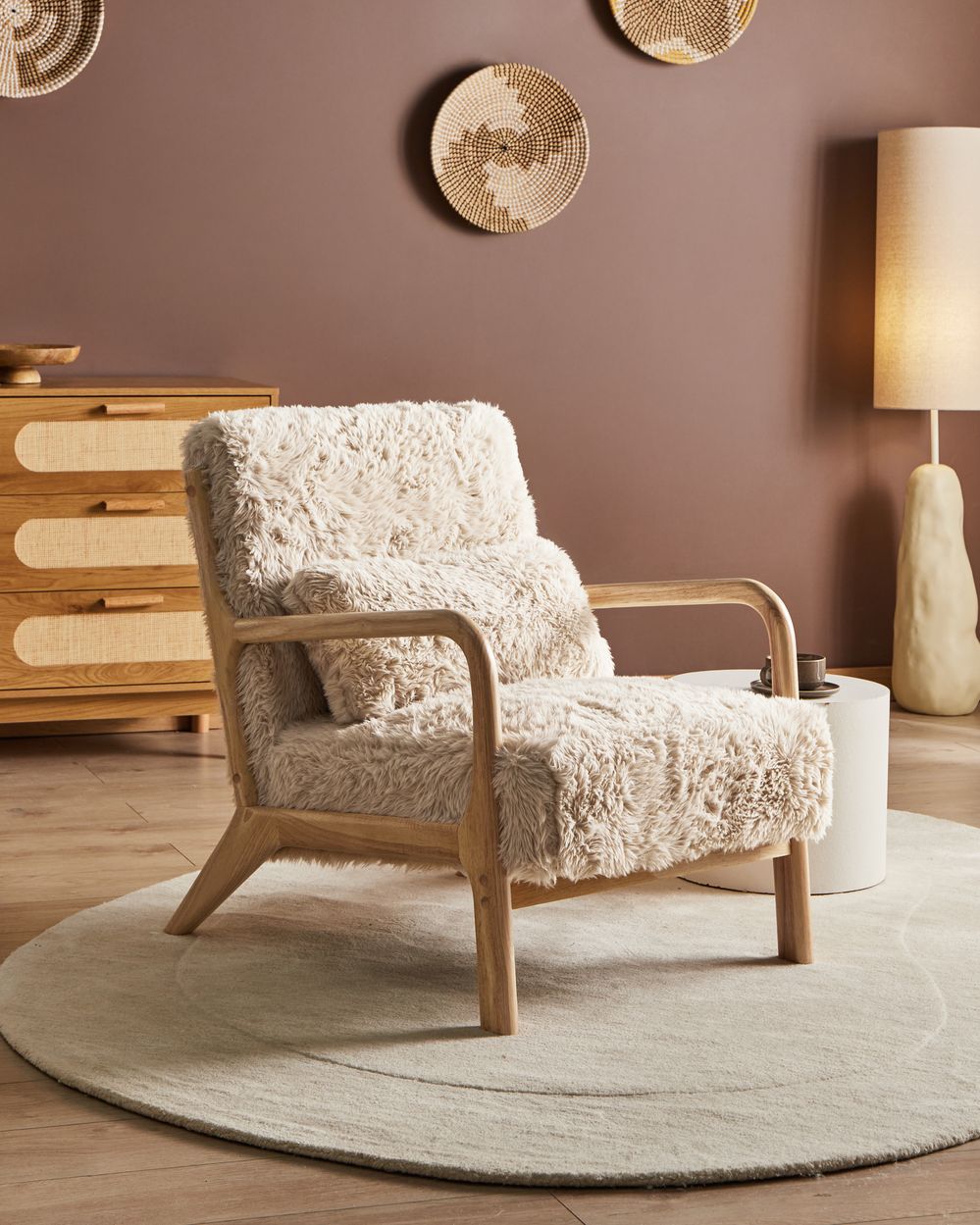 Armchair SKOVDE Faux Fur Light Beige