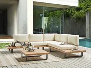 Garden Corner Sofa with Table 5 Seater MYKONOS Certified Acacia Wood Off-White Right Hand_878014