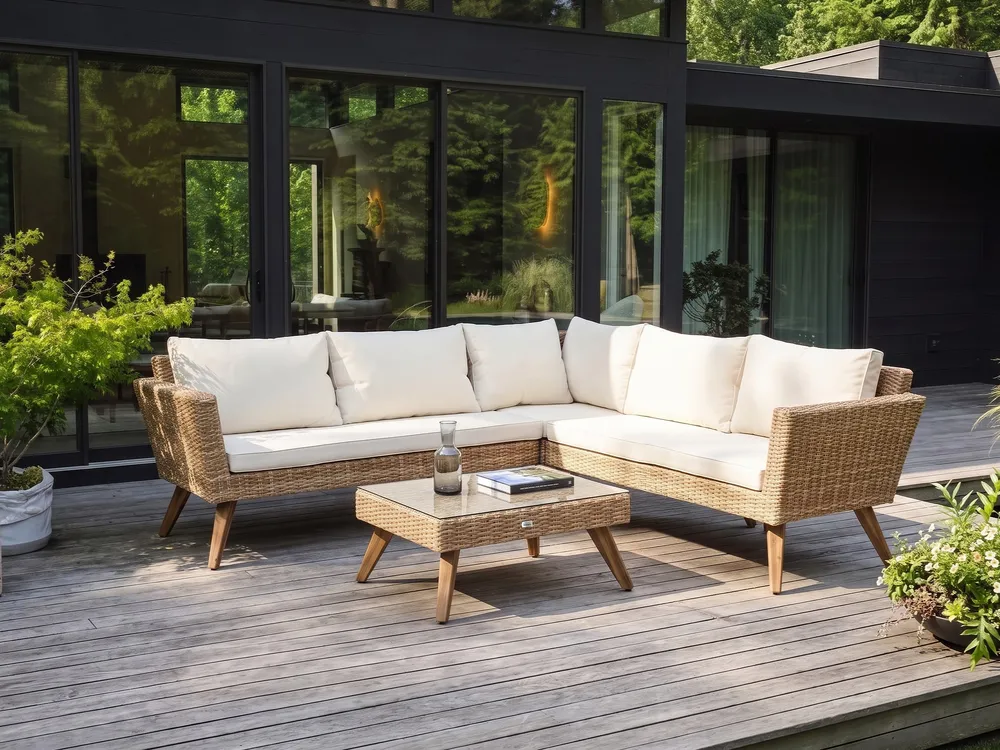 Garden Corner Sofa with Table 6 Seater VITTORIA PE Rattan Off-White_1090668