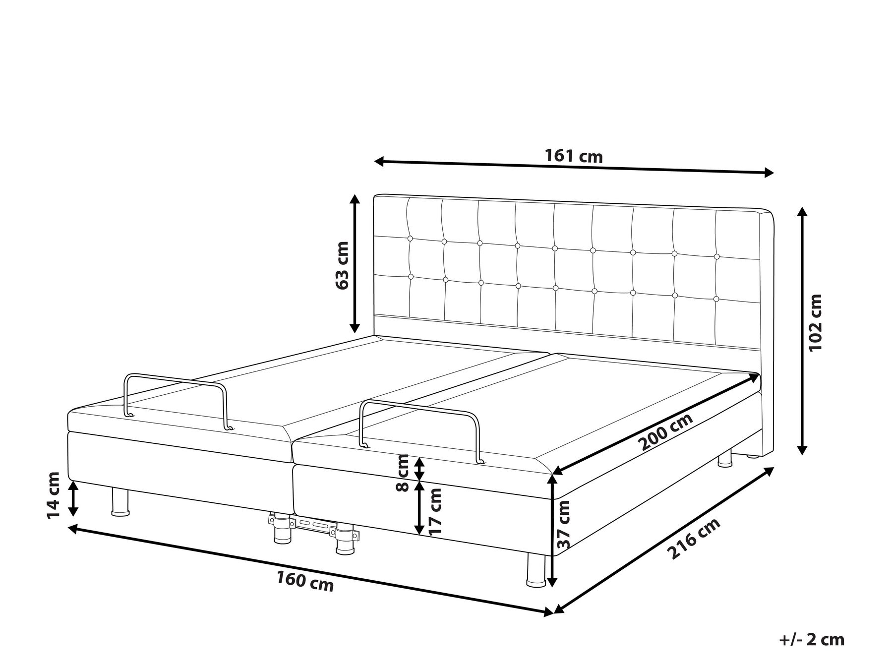 Justerbar säng DUKE 160 x 200 cm Mörkgrå_809046