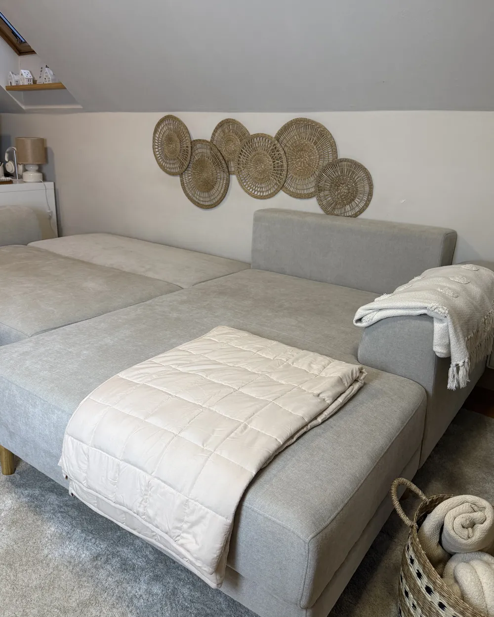 Hörnbäddsoffa 3-sits NUBORG Chenille Ljusbeige Vänstervänd_1047206